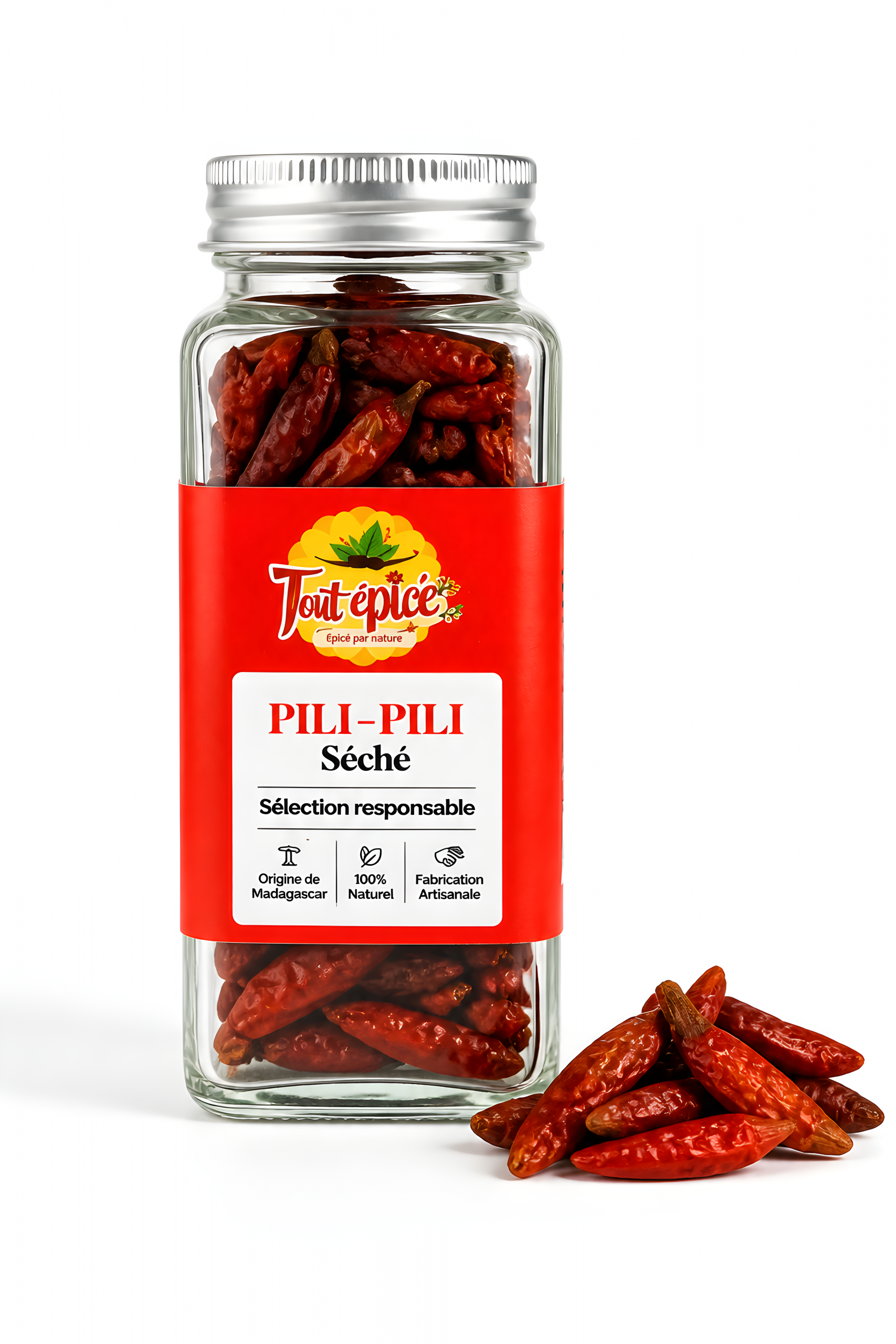 Pili-pili séchés présenté en pot de 120 ml