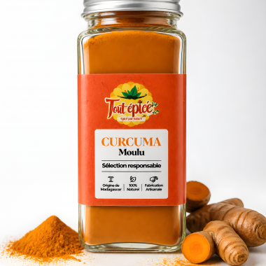 Curcuma moulu présenté en pot de 120ml