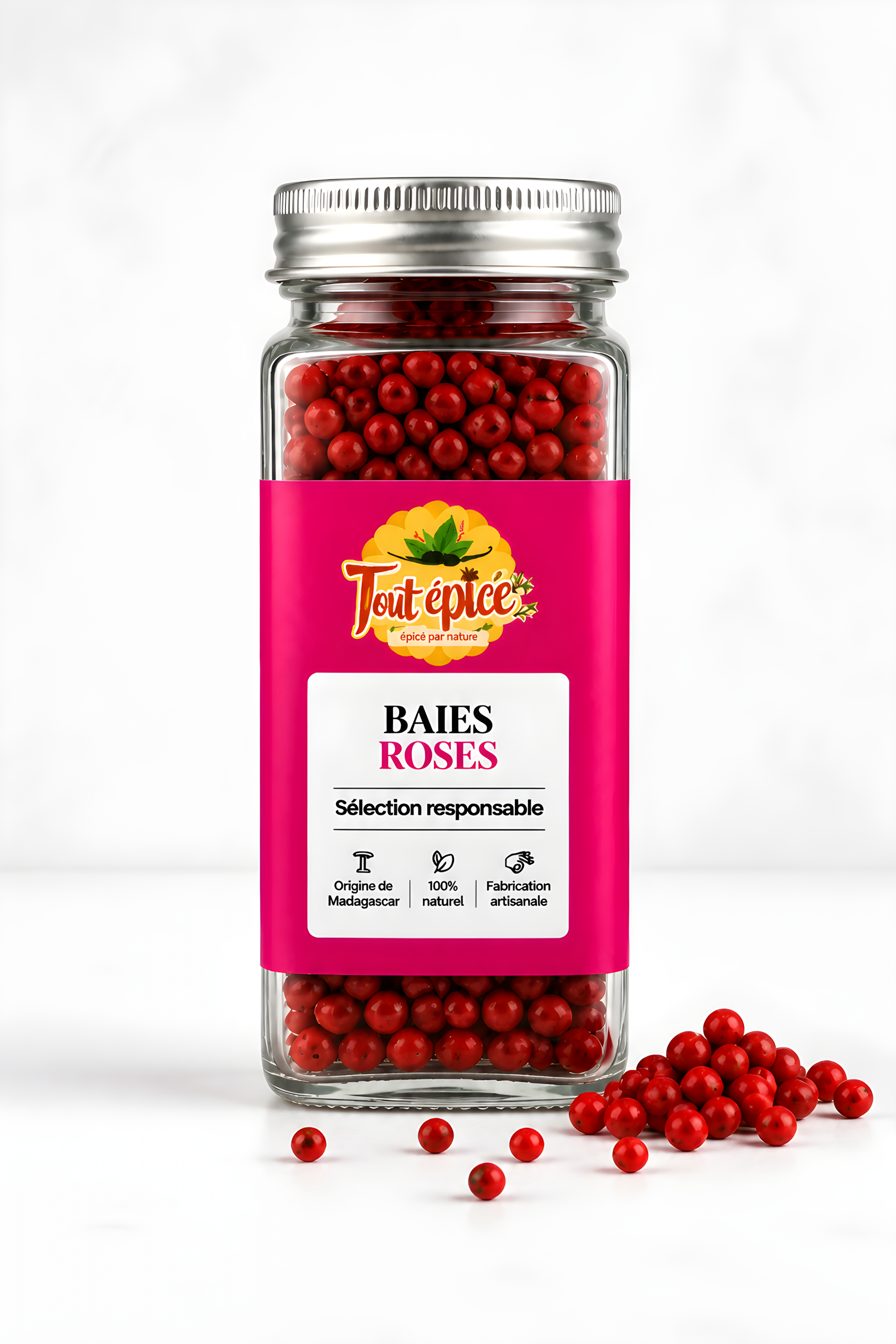 Baies roses en grain présenté en bocal de 120ml sans moulin